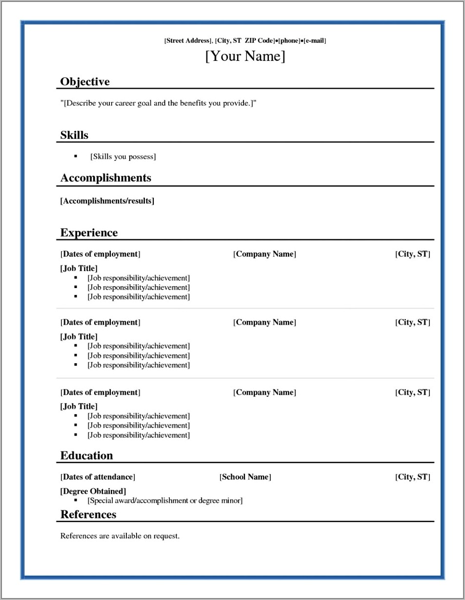 Blank Format Of Resume Pdf