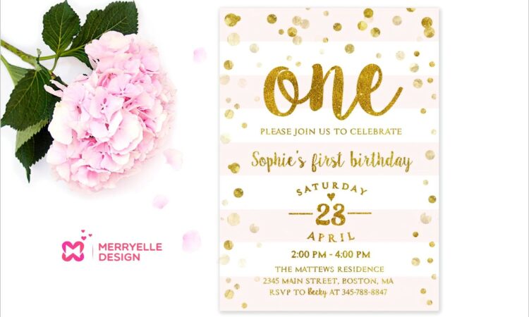 Blank Pink And Gold Invitation Template