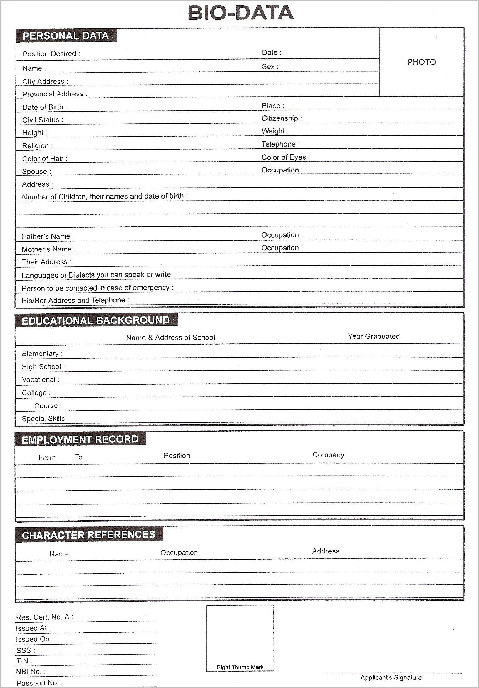 Blank Resume Form Download