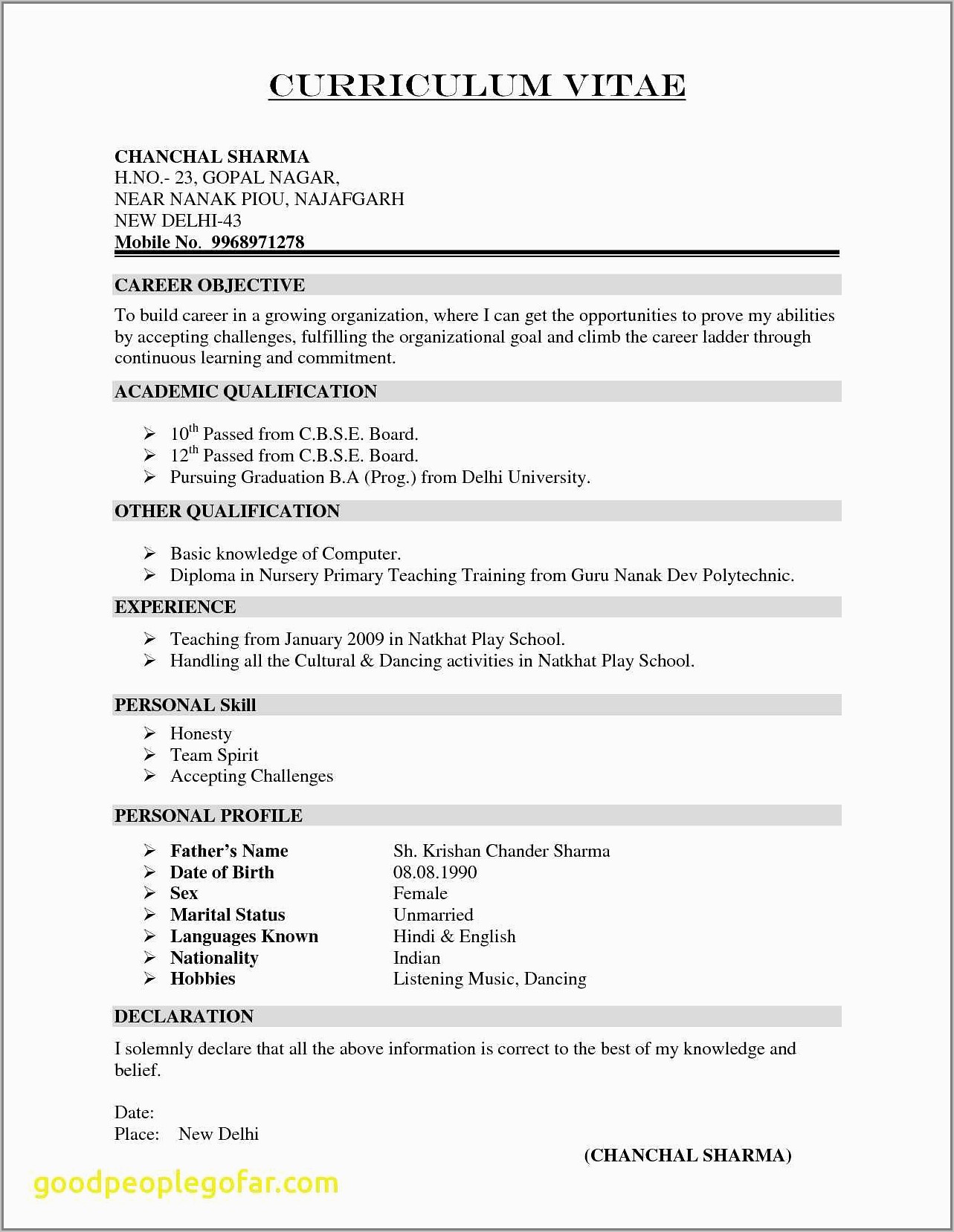 Blank Resume To Fill Out And Print
