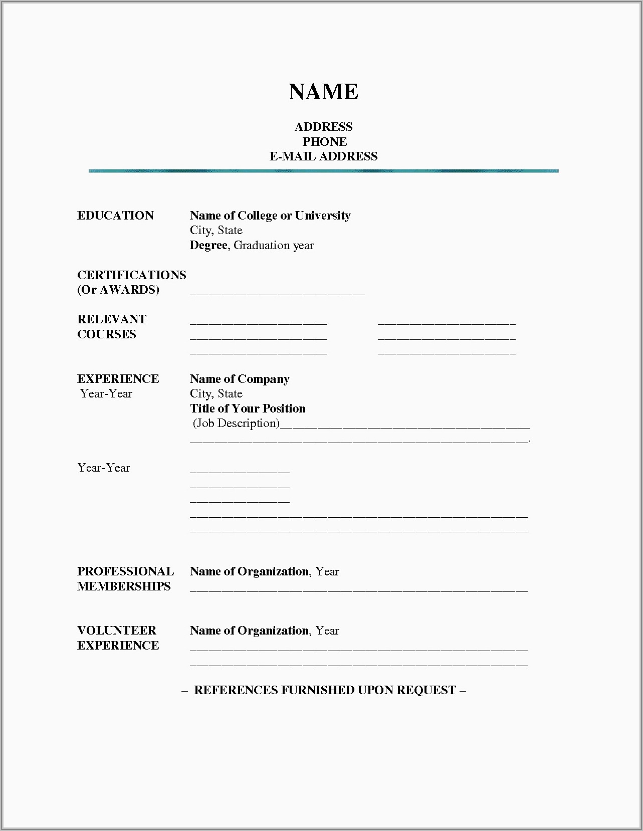 Blank Resumes To Print
