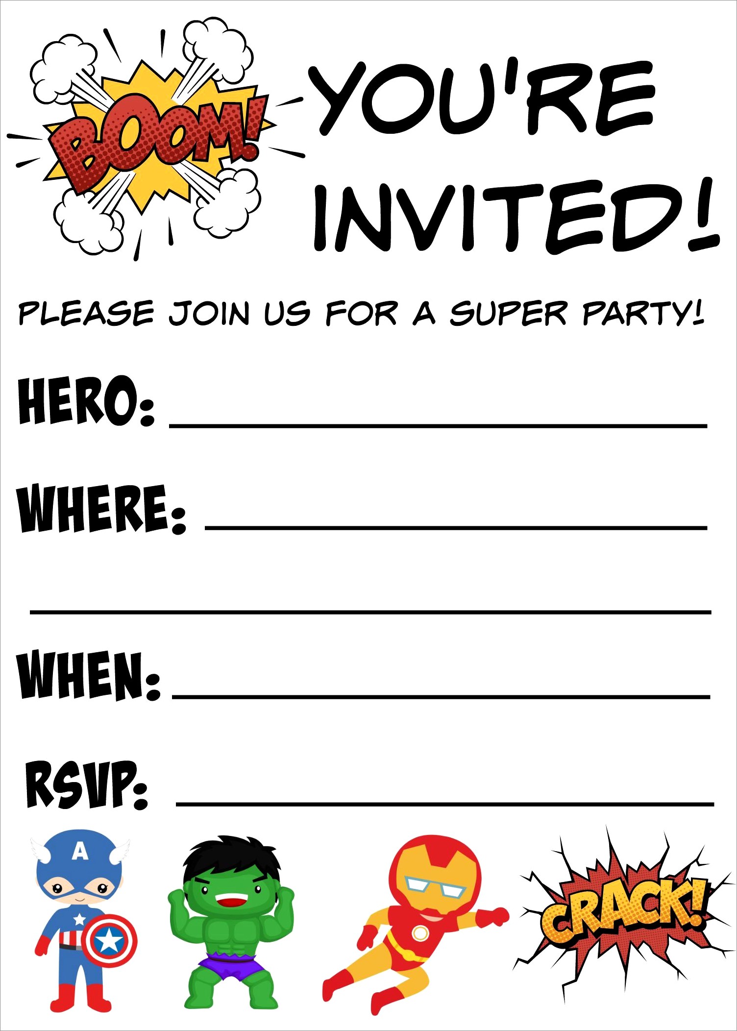 Blank Superhero Invitation Template Free