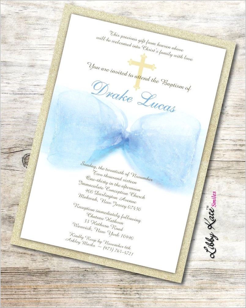 Blue And Gold Baptism Invitations