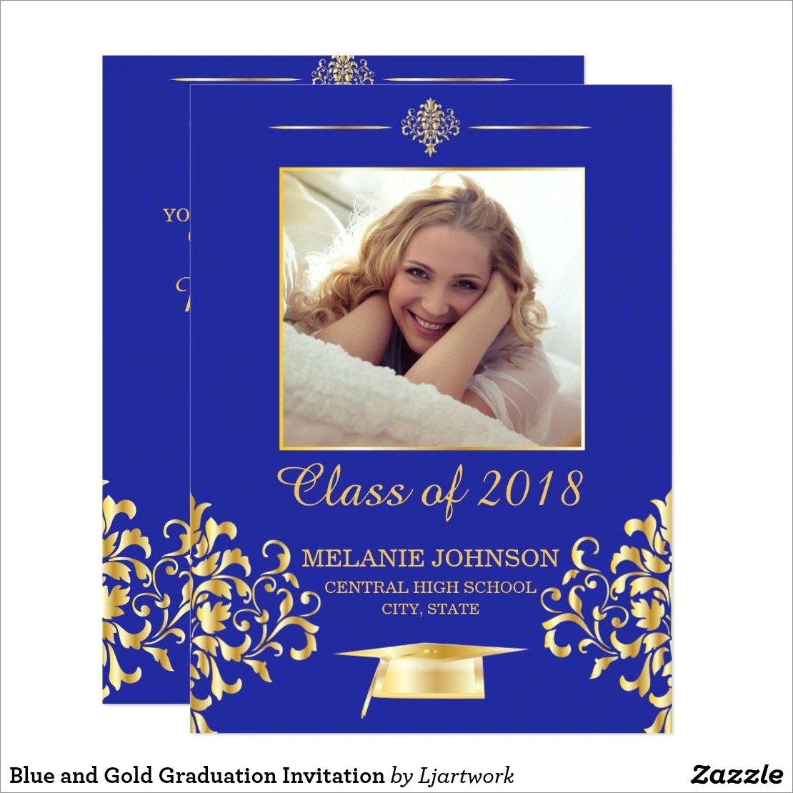 Blue And Gold Graduation Invitations