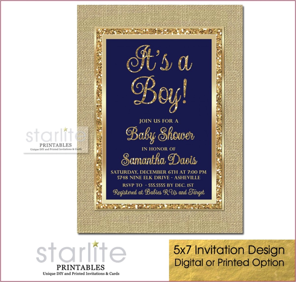 Blue And Gold Wedding Invitations