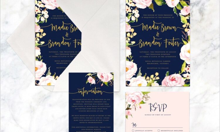 Blue And Rose Gold Wedding Invitations