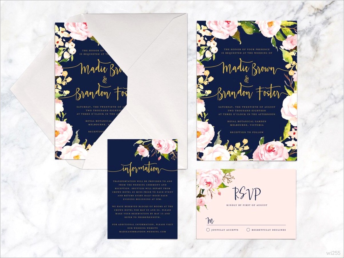 Blue And Rose Gold Wedding Invitations