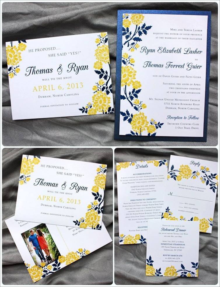 Blue And Yellow Wedding Invitations