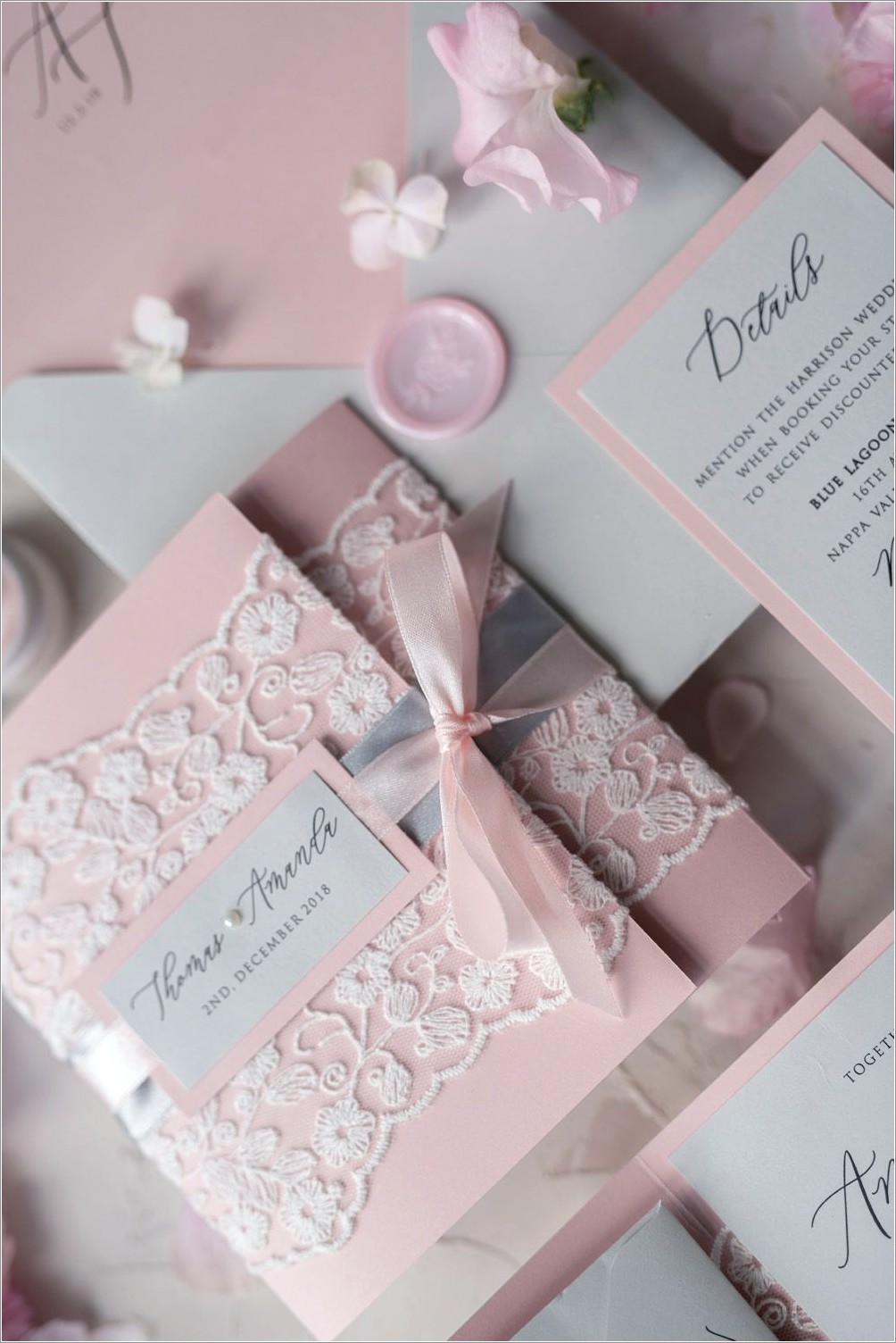 Blush Pink And Grey Wedding Invitations