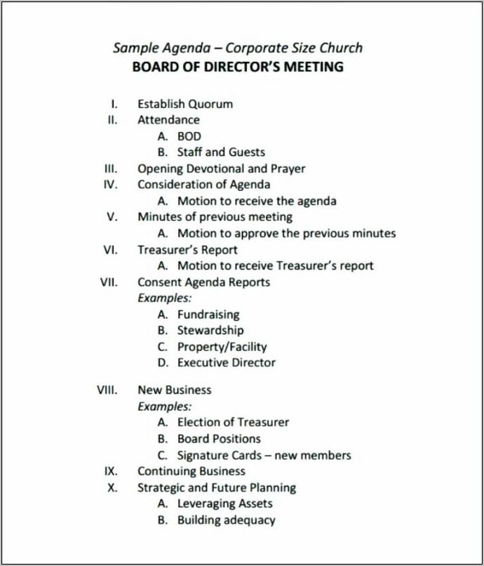 Board Meeting Agenda Format India