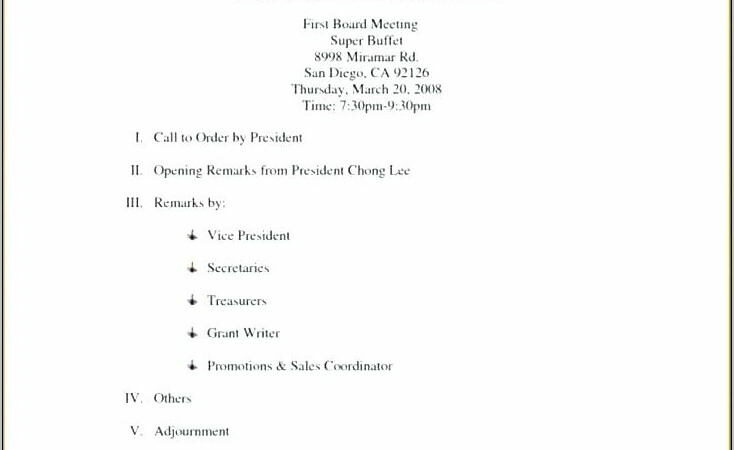 Board Meeting Agenda Template Non Profit