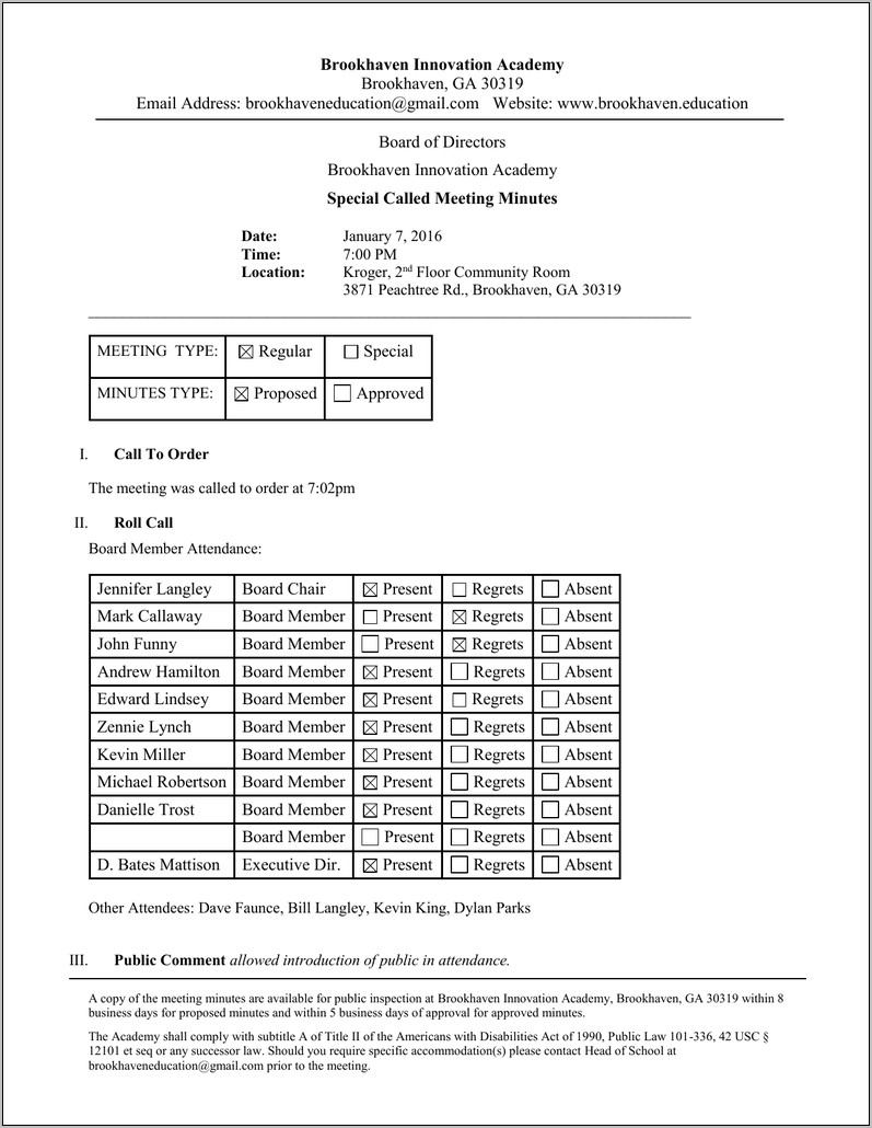 Board Meeting Minutes Template Doc