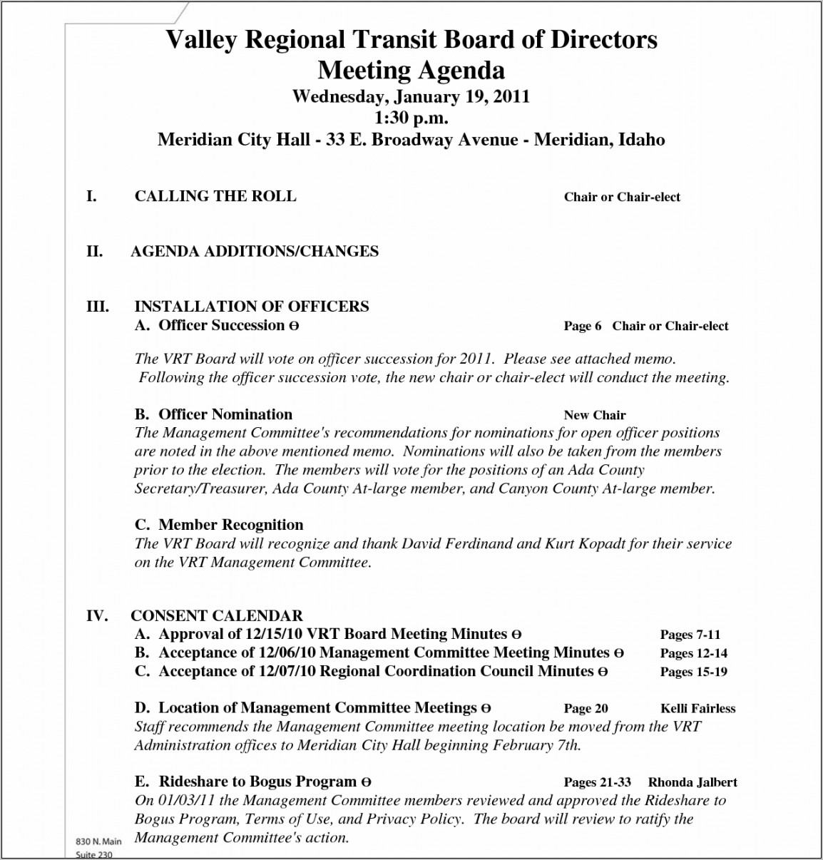 Board Of Directors Meeting Agenda Format