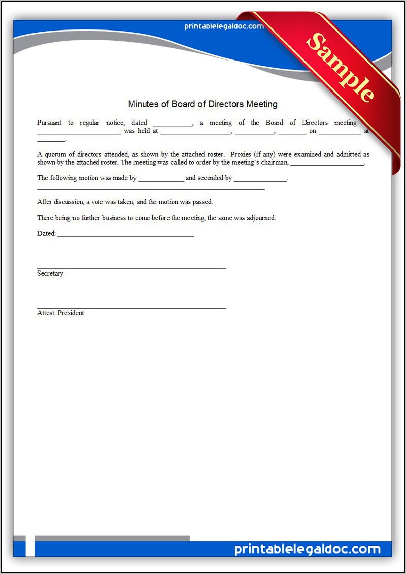 Board Of Directors Minutes Form