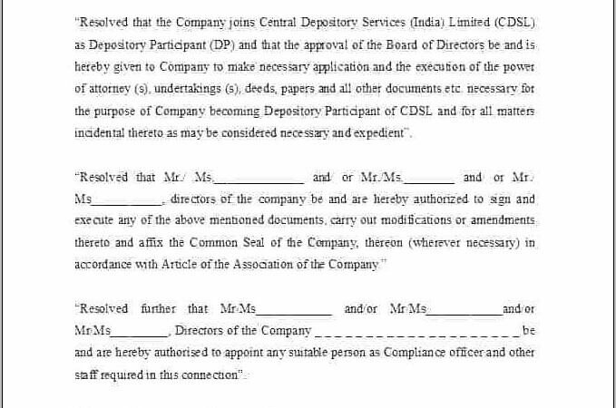 Board Of Directors Resolution Template