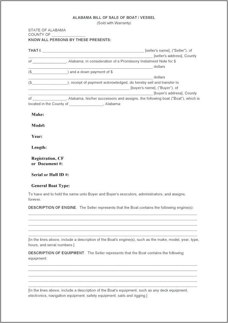 Boat Bill Of Sale Word Document Uk
