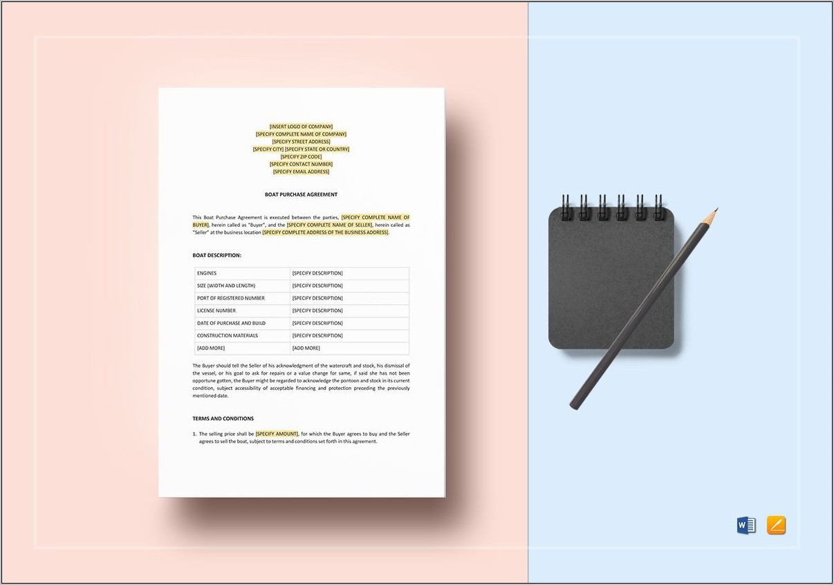 Boat Purchase Agreement Template Word