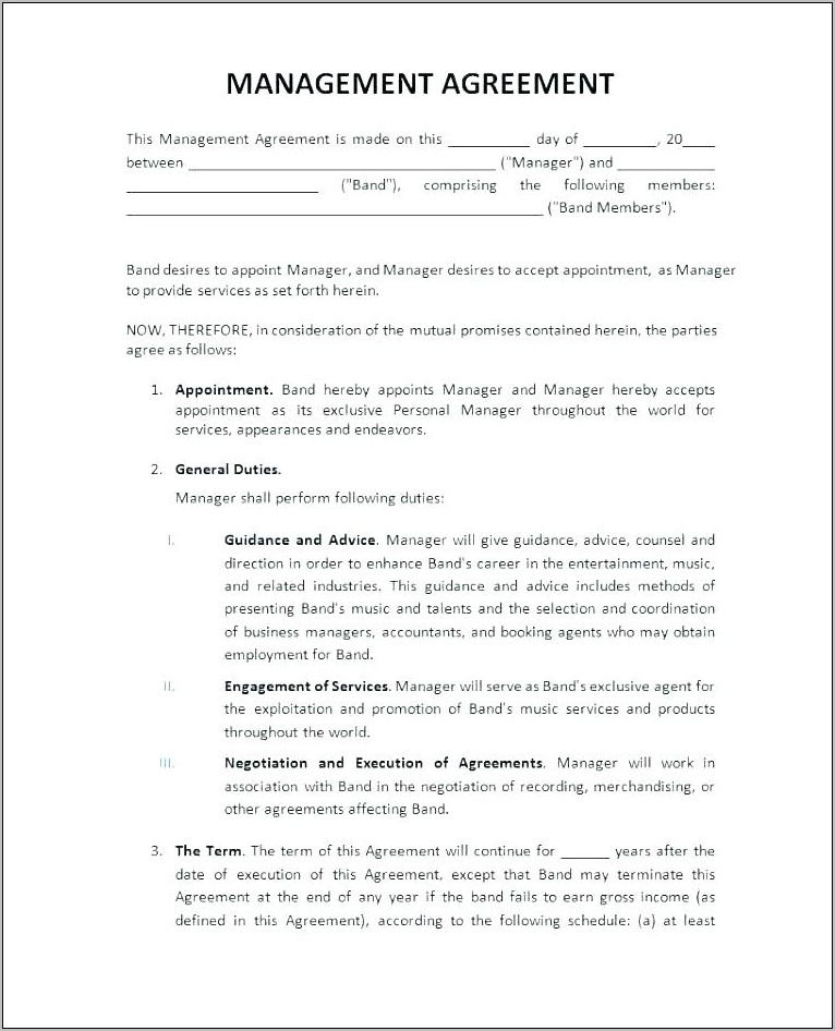 Booking Agency Contract Template