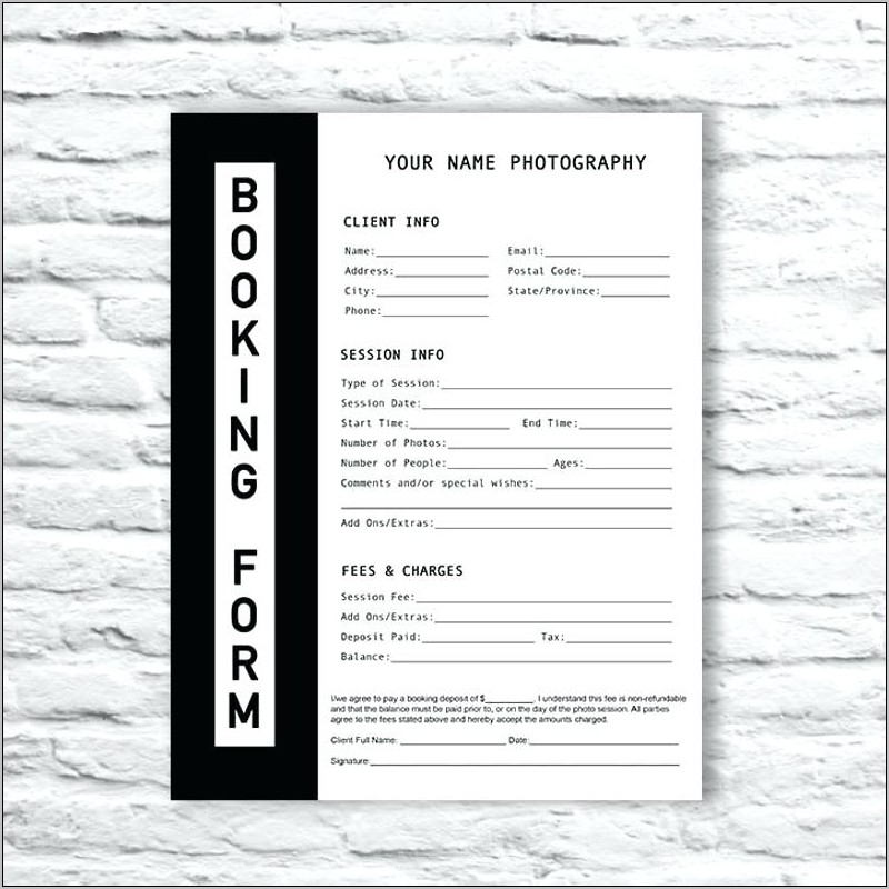 Booking Form Template Free Download