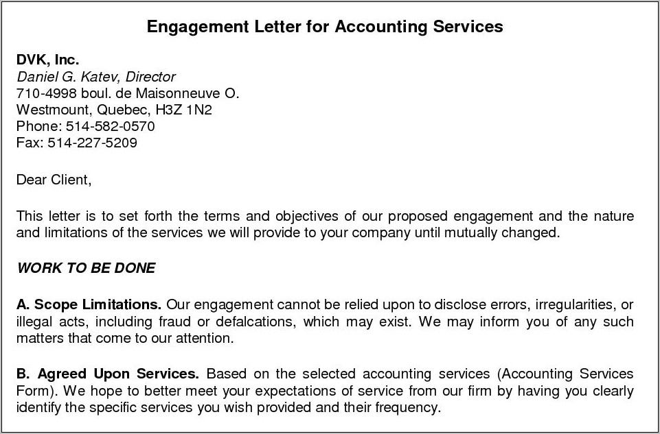 Bookkeeping Engagement Letter Sample