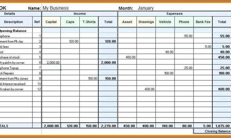 Bookkeeping Spreadsheet Template Uk 2018