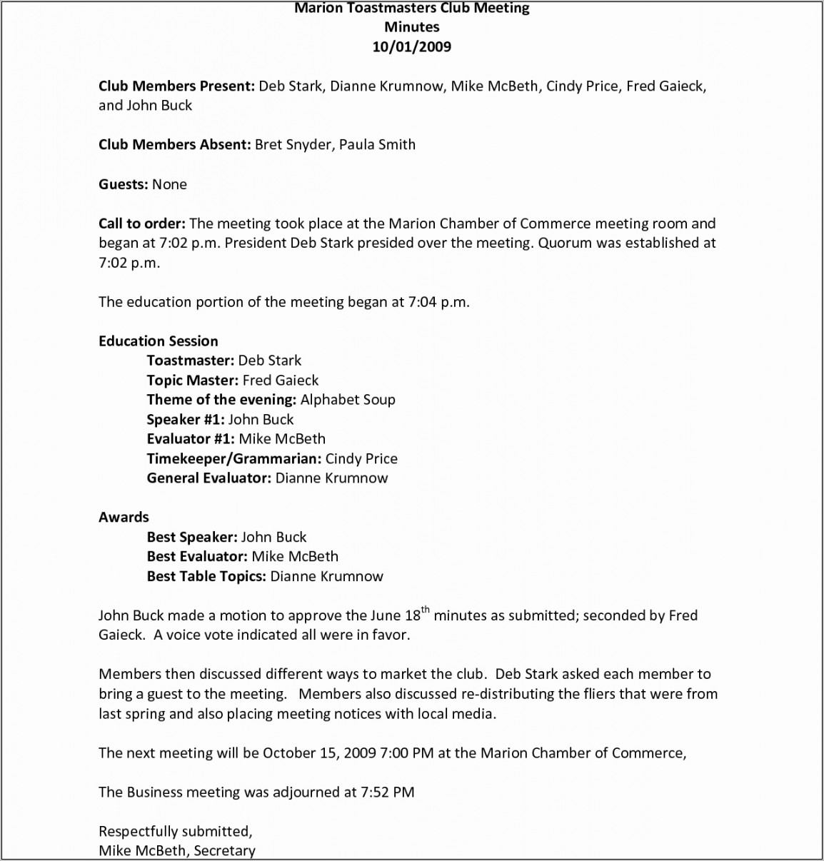 Booster Club Meeting Minutes Template