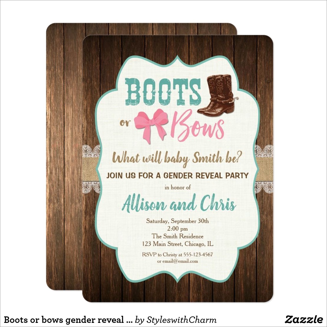 Boots Or Bows Gender Reveal Invitations