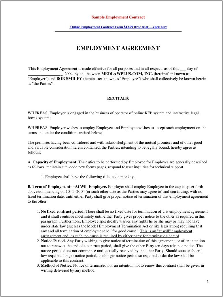 Breach Of Employment Contract Examples