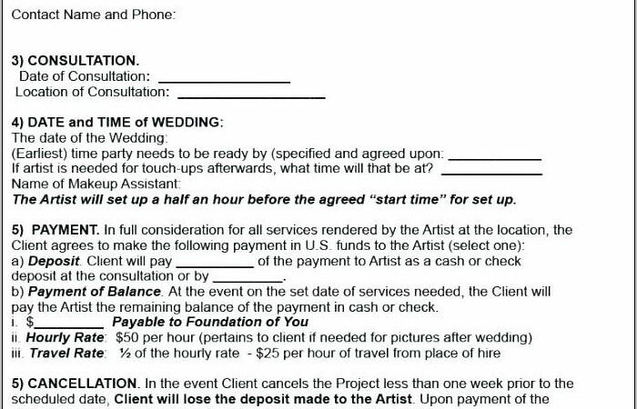 Bridal Makeup Consultation Form Template