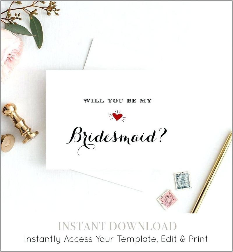 Bridesmaid Card Template Free