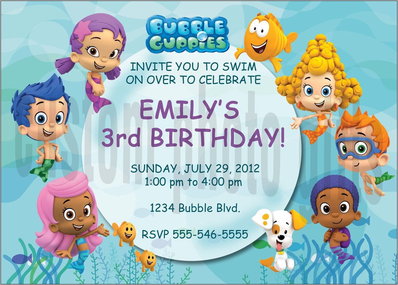 Bubble Guppies 1st Birthday Invitation Template