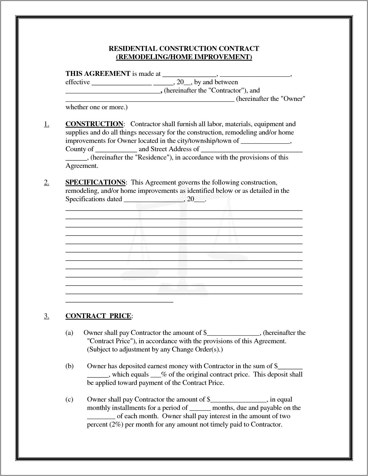 Building Contractor Contract Template Uk