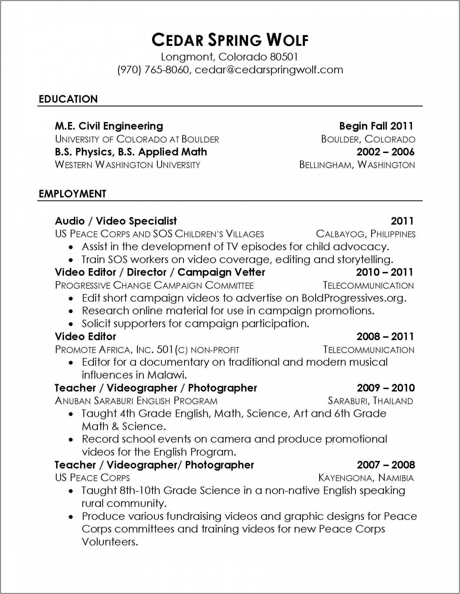 Bullet Point Resume Template