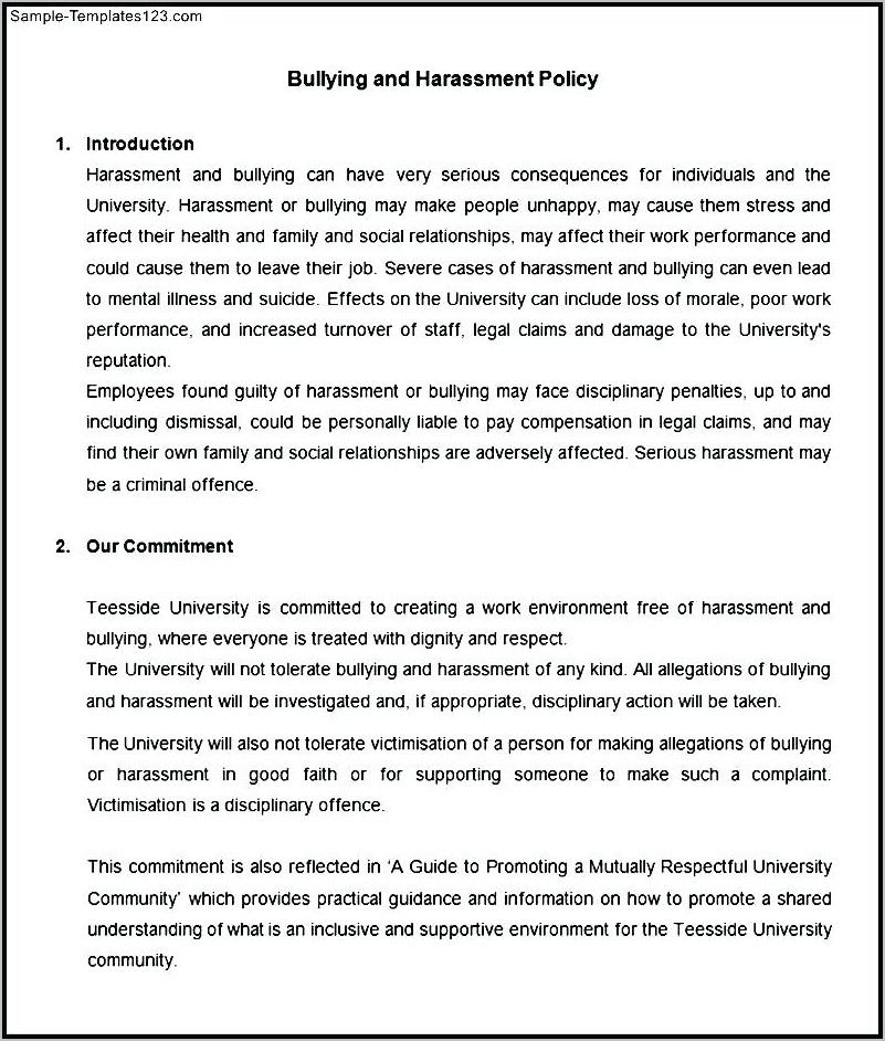 Bullying And Harassment Policy Template Uk