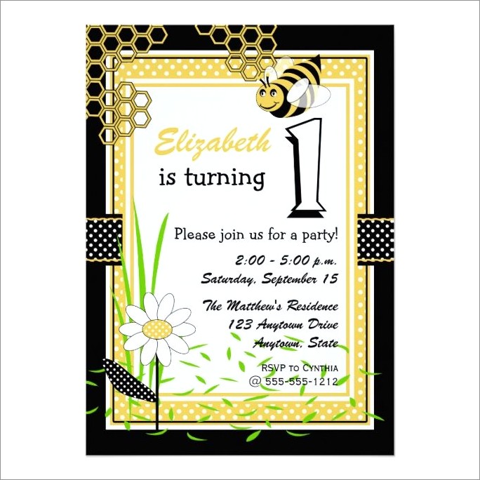 Bumble Bee 1st Birthday Invitations