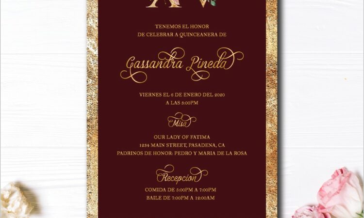 Burgundy And Gold Quince Invitations