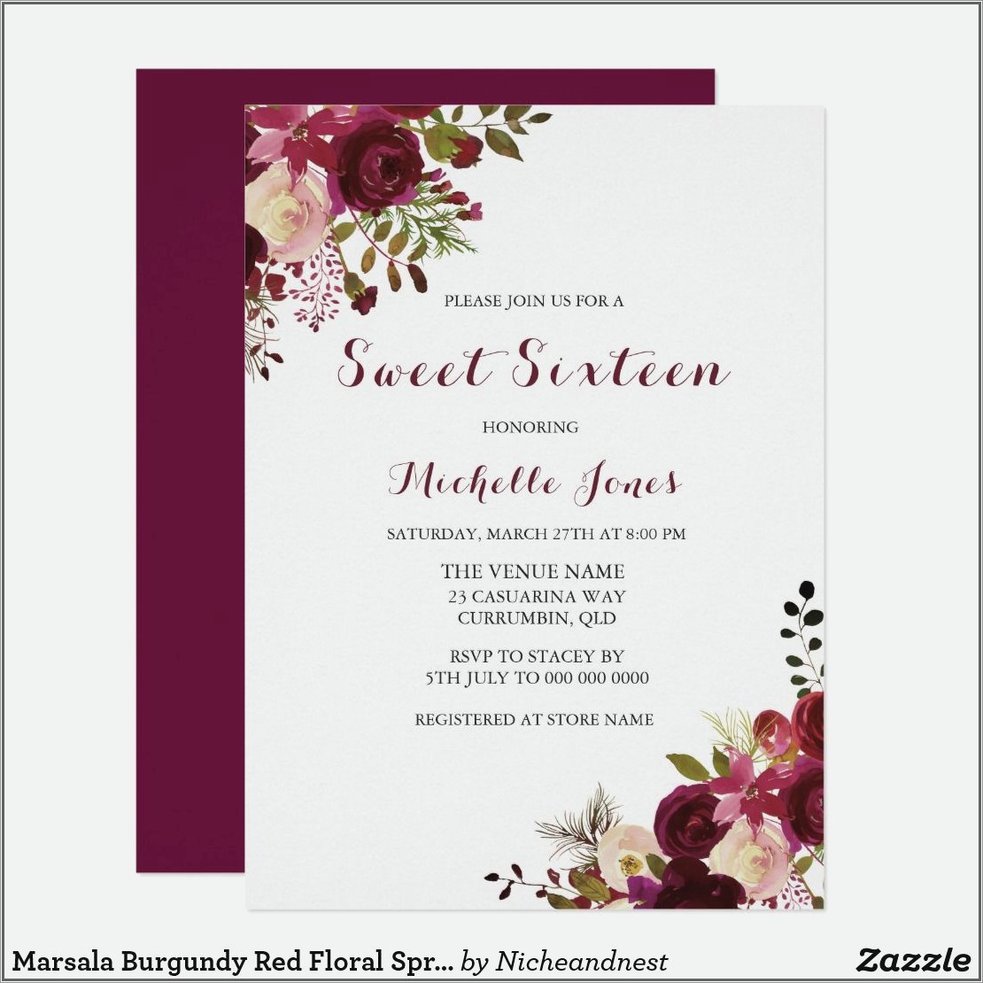 Burgundy And Gold Sweet 16 Invitations