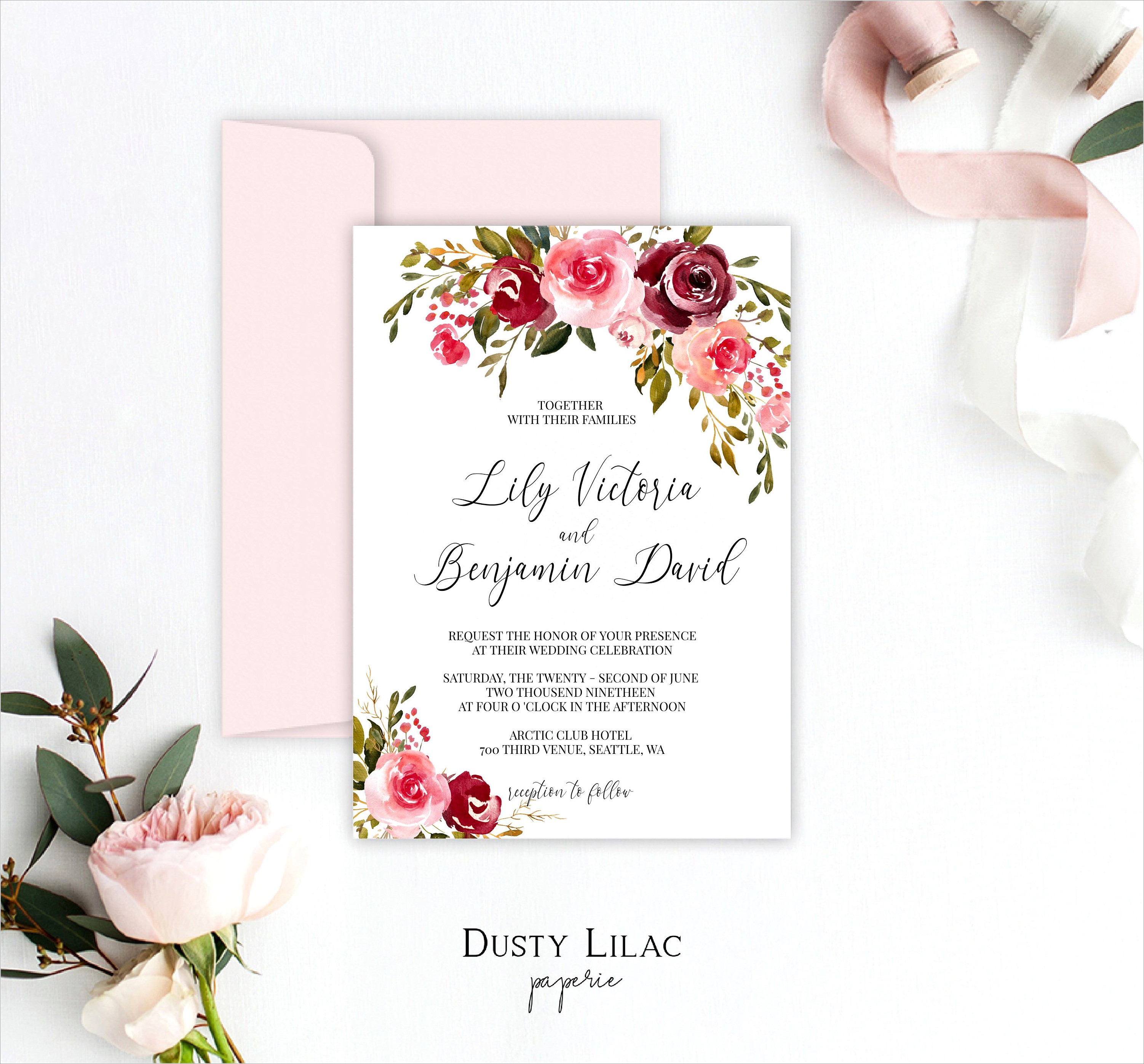 Burgundy Floral Invitation Template