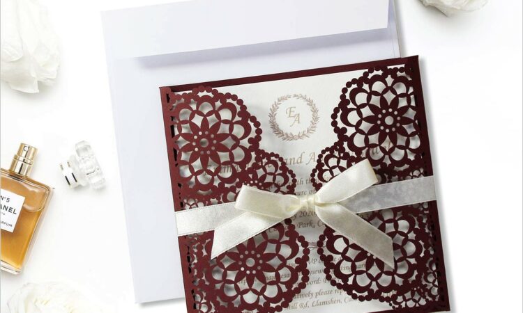 Burgundy Lace Wedding Invitations