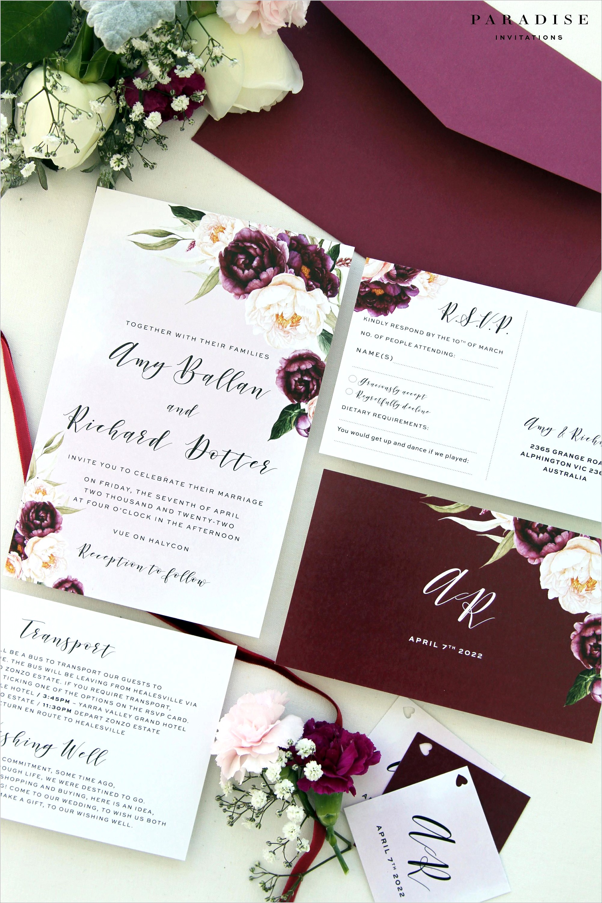 Burgundy Wedding Invitation Sets