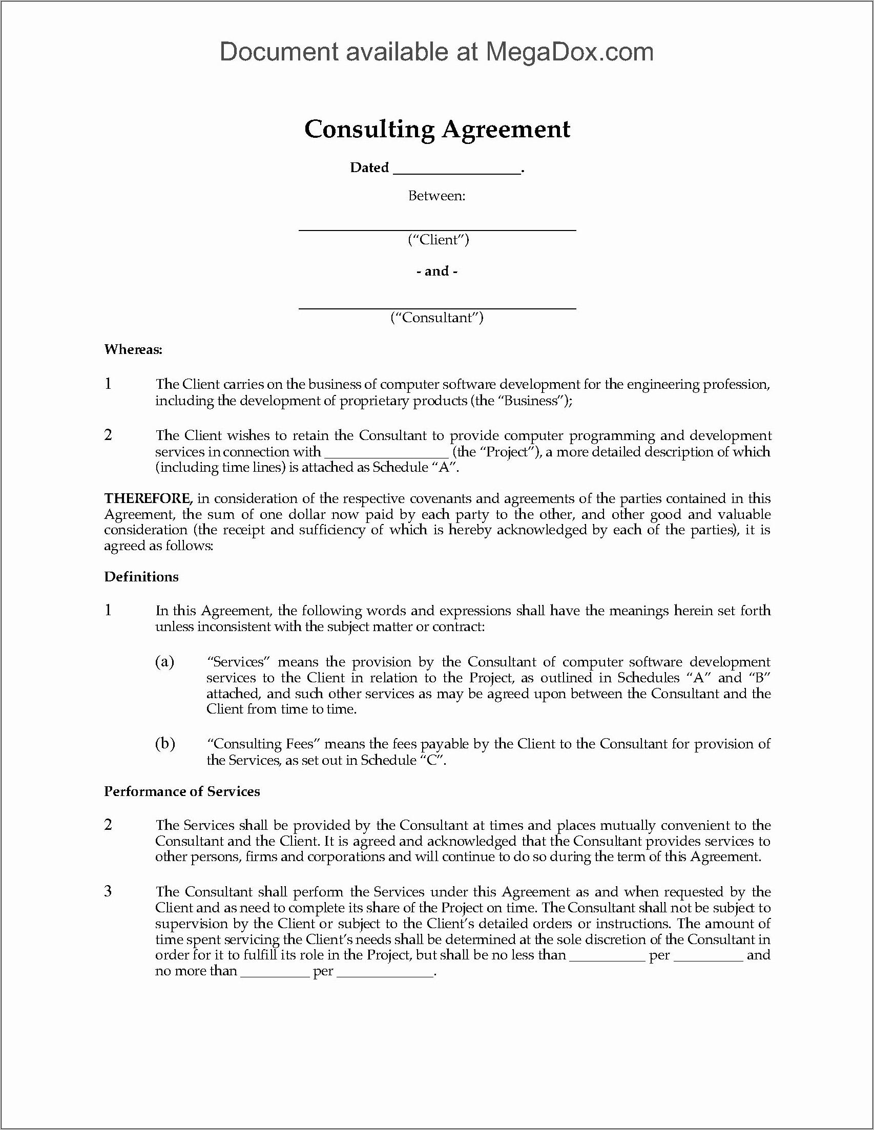 Business Consultant Agreement Template Free