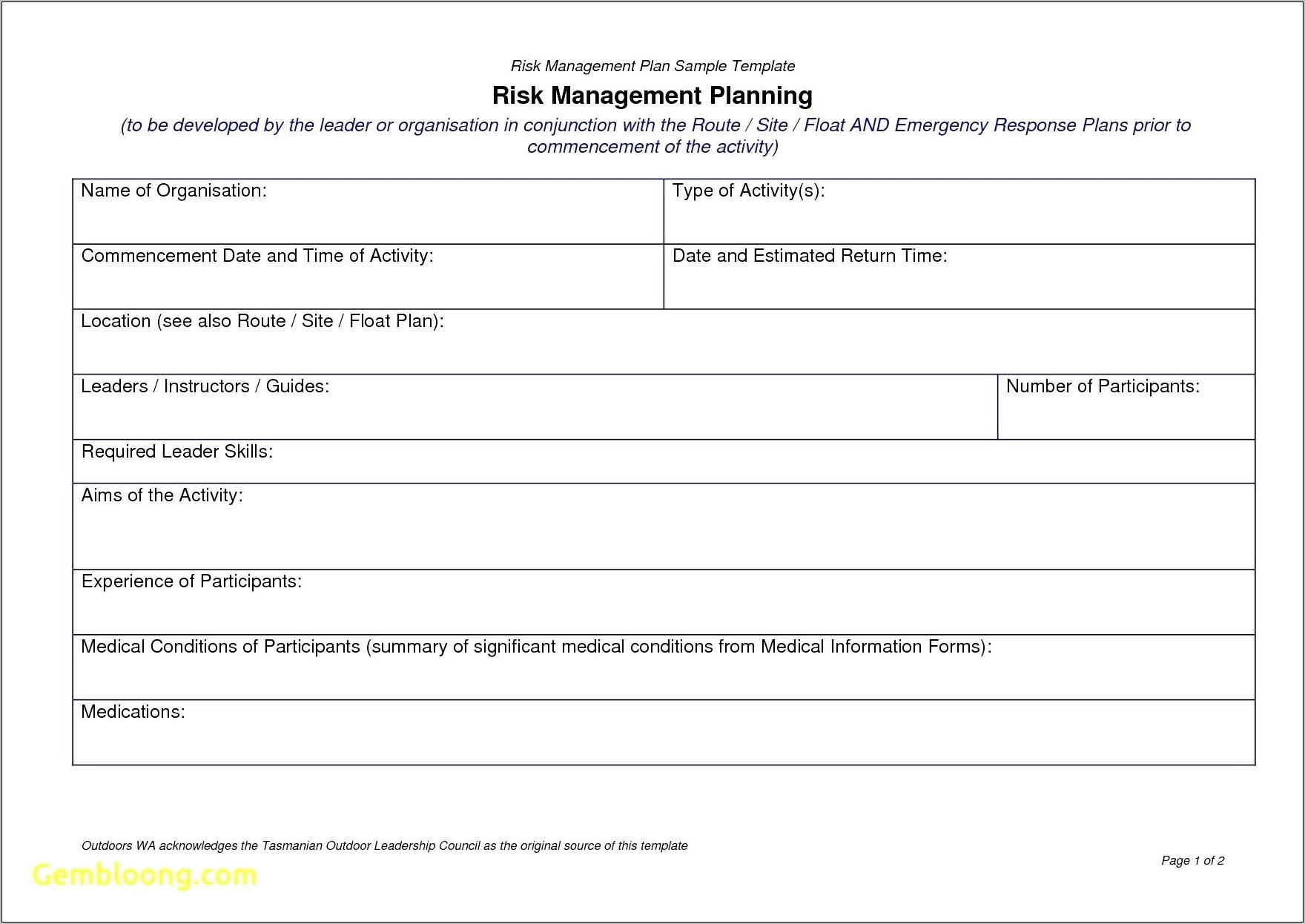 Business Continuity Plan Template Bank