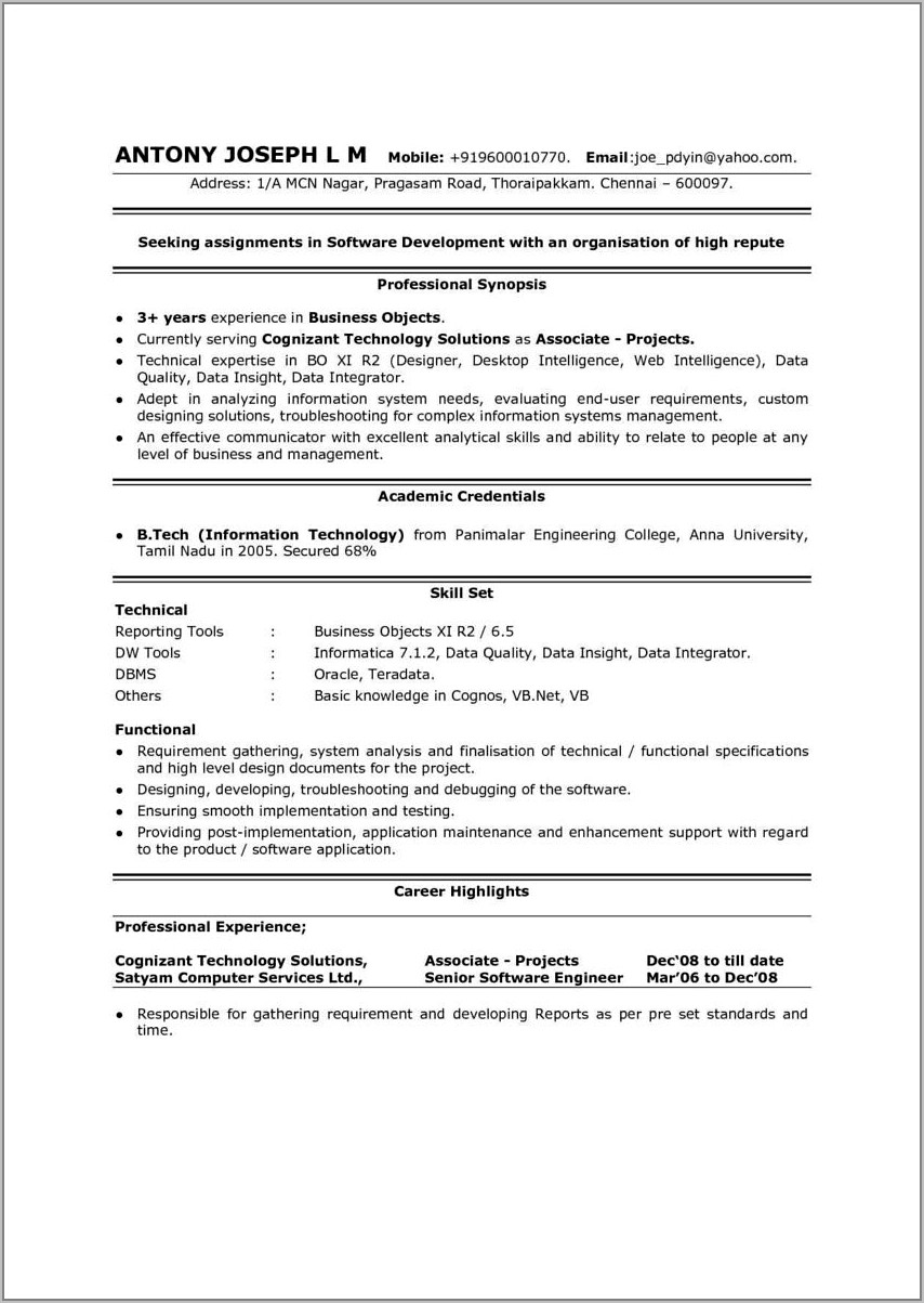 Business Intelligence Resume Examples