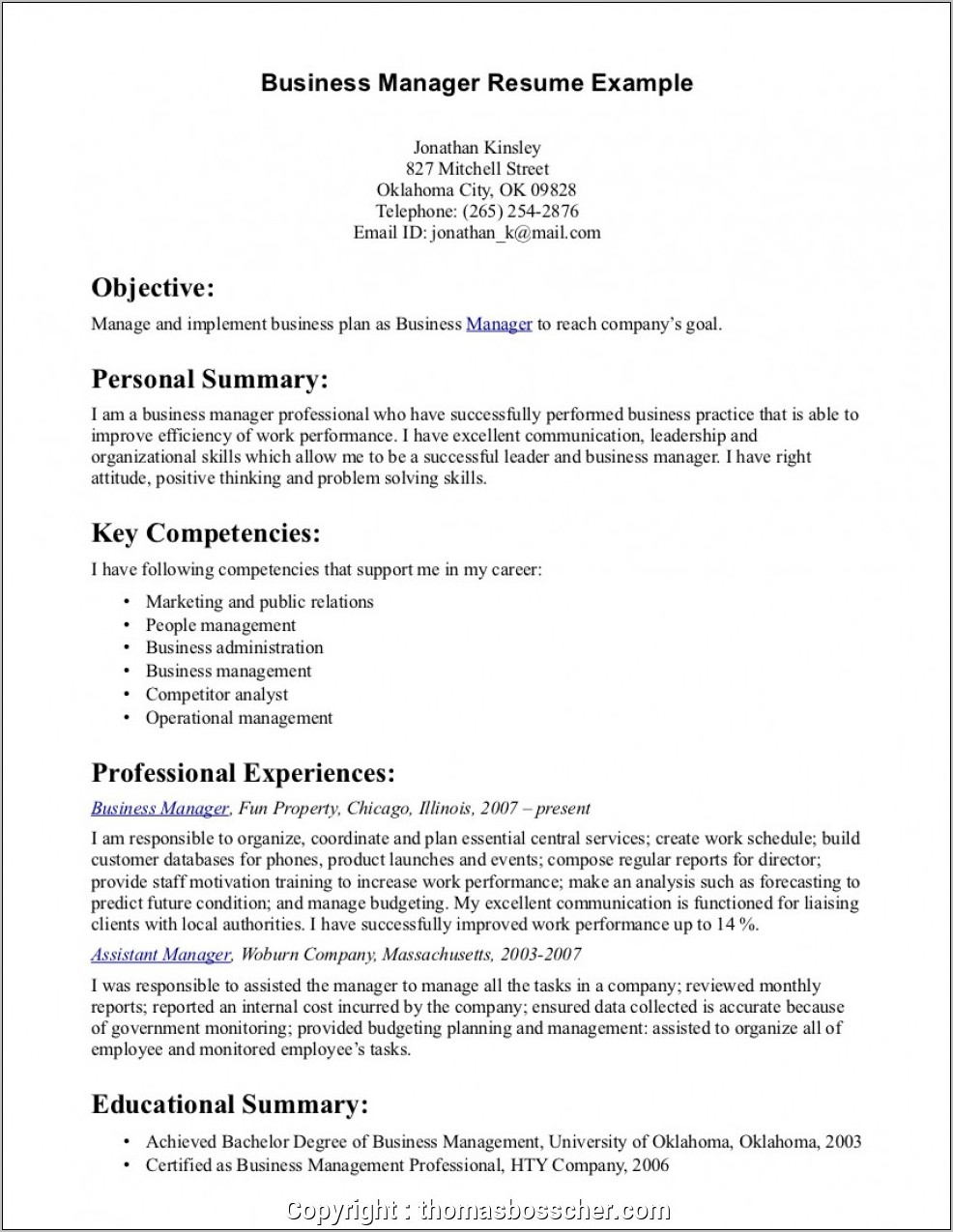 Business Management Resume Templates