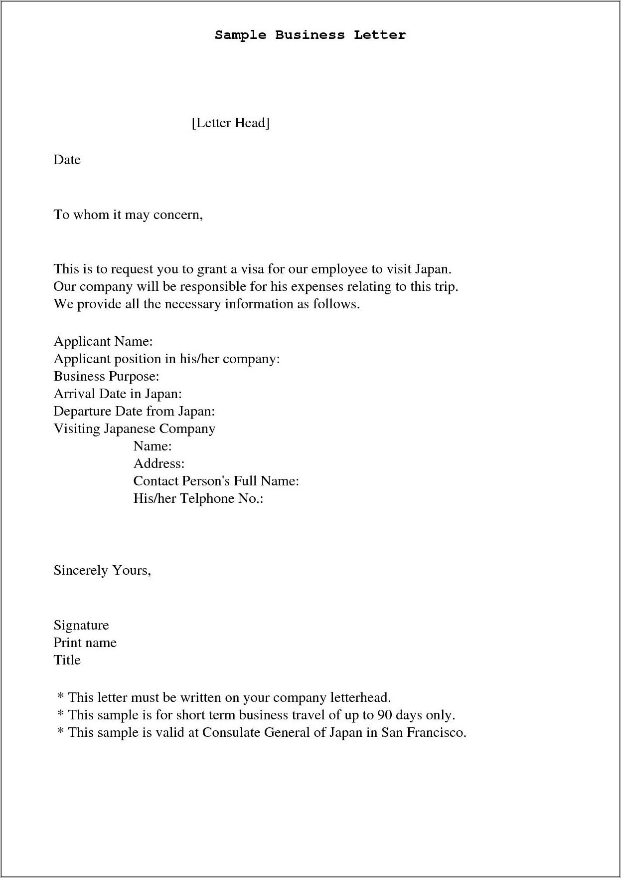 Business Meeting Invitation Letter Format