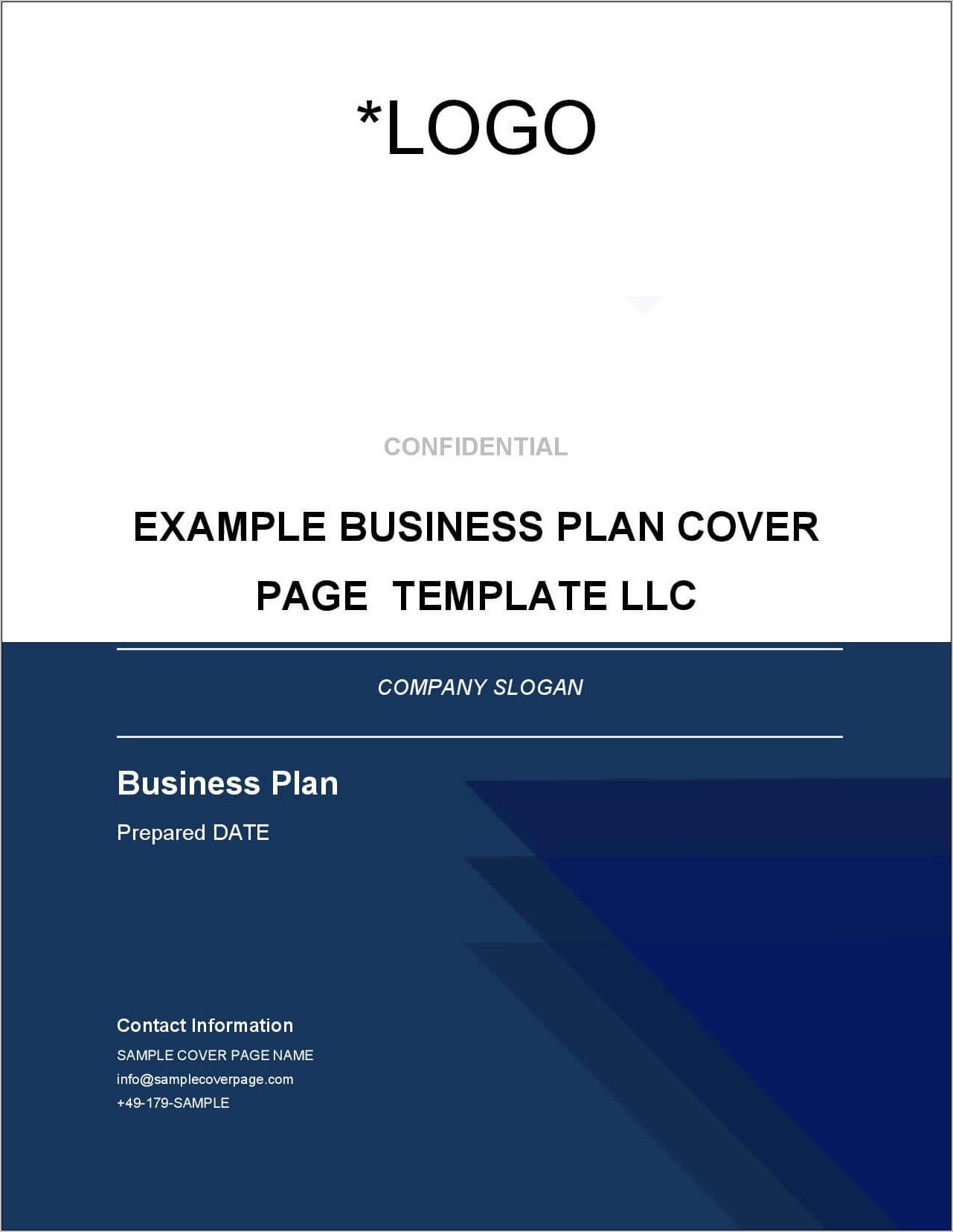 Business Plan Cover Page Template