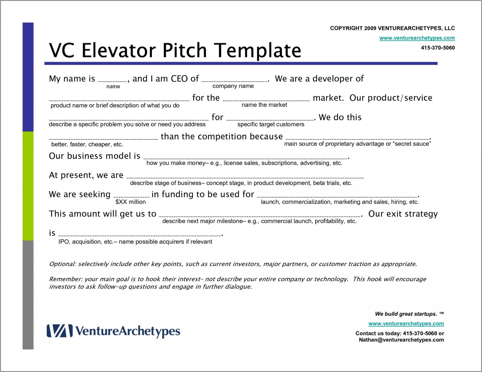 Business Plan Elevator Pitch Example