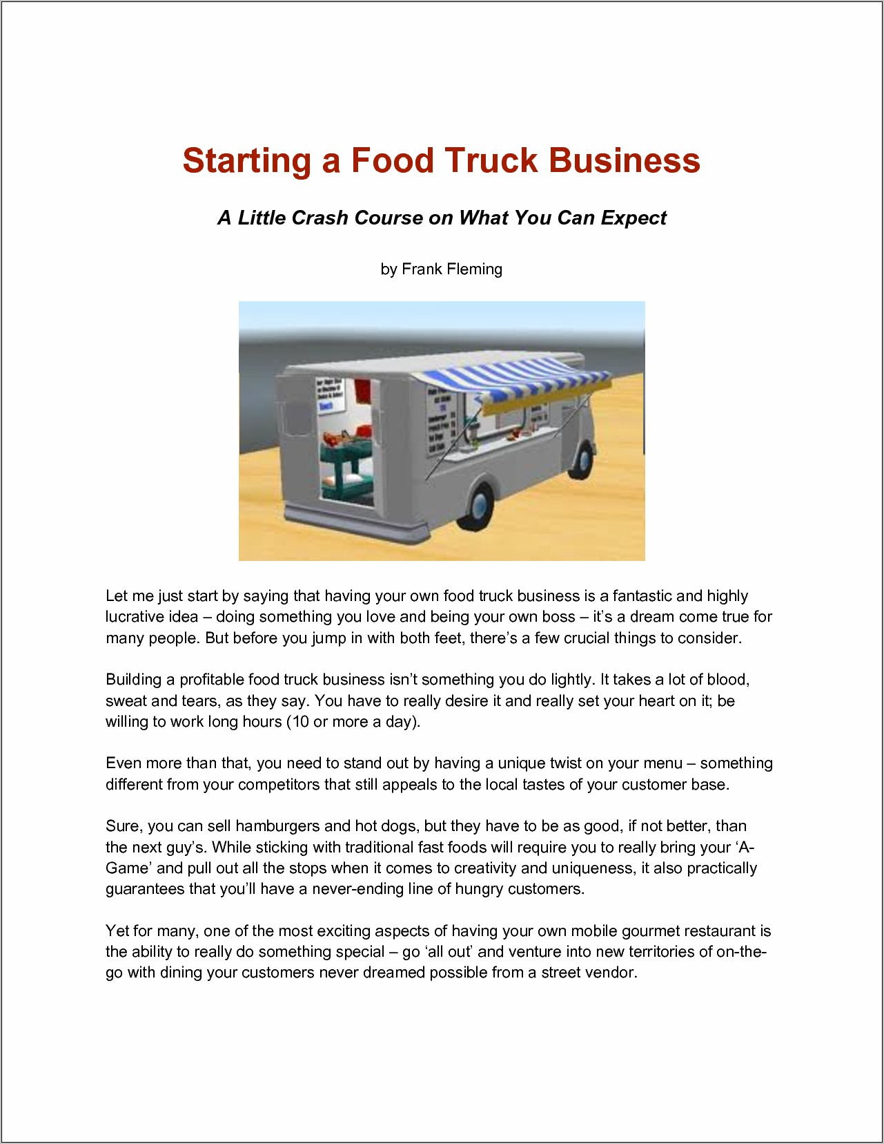 Business Plan For Food Truck Template