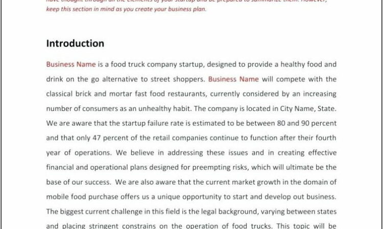 Business Plan Outline For Food Truck