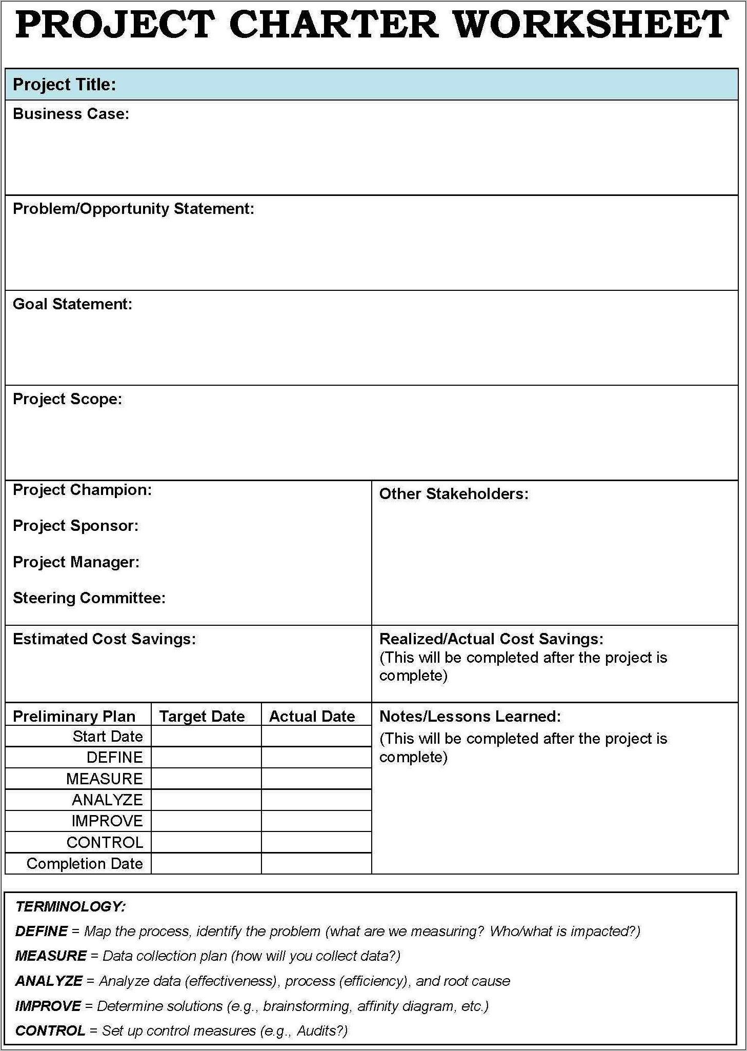 Business Project Charter Template